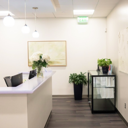 Front desk of a doctor's office, representing Oculofacial Plastic Surgery services.